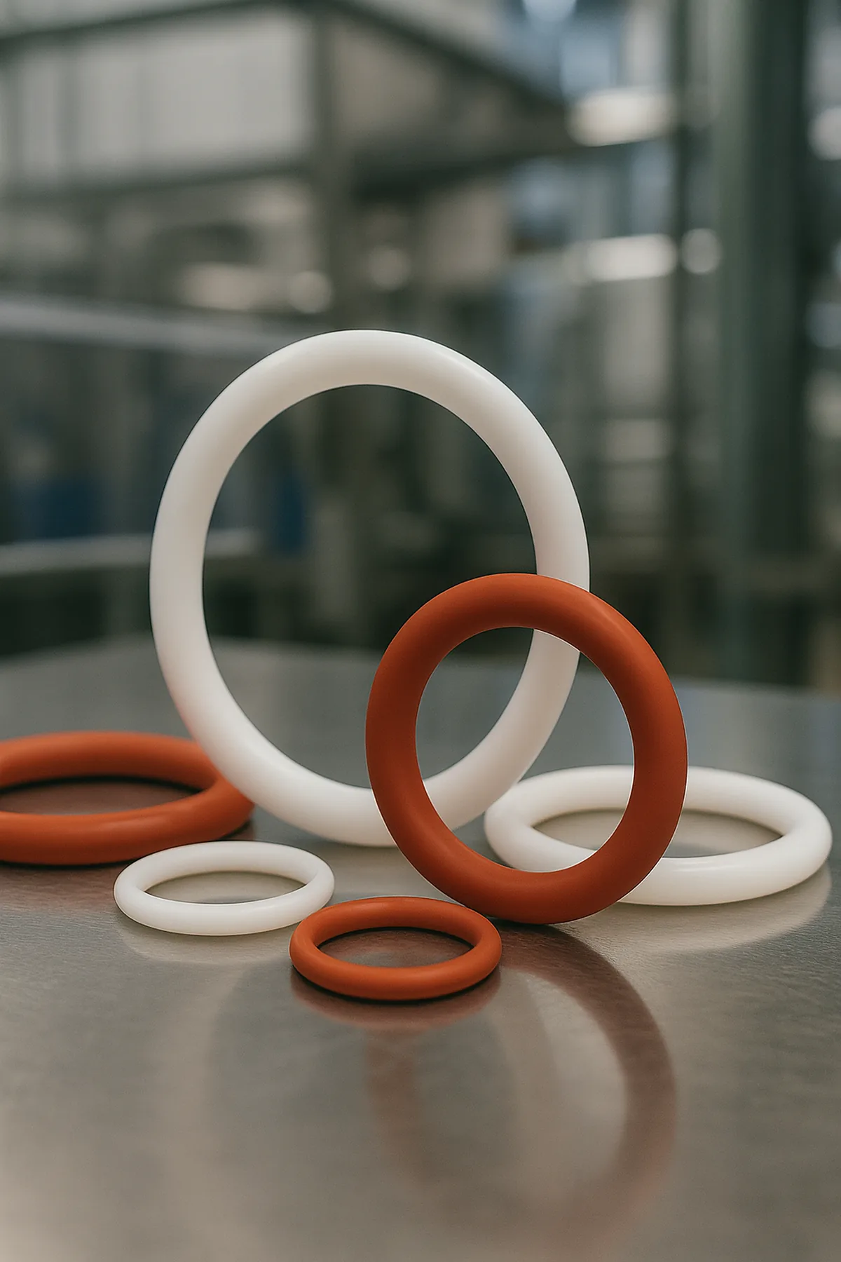 juntas de EPDM con certificación para agua potable sobre superficie inox.