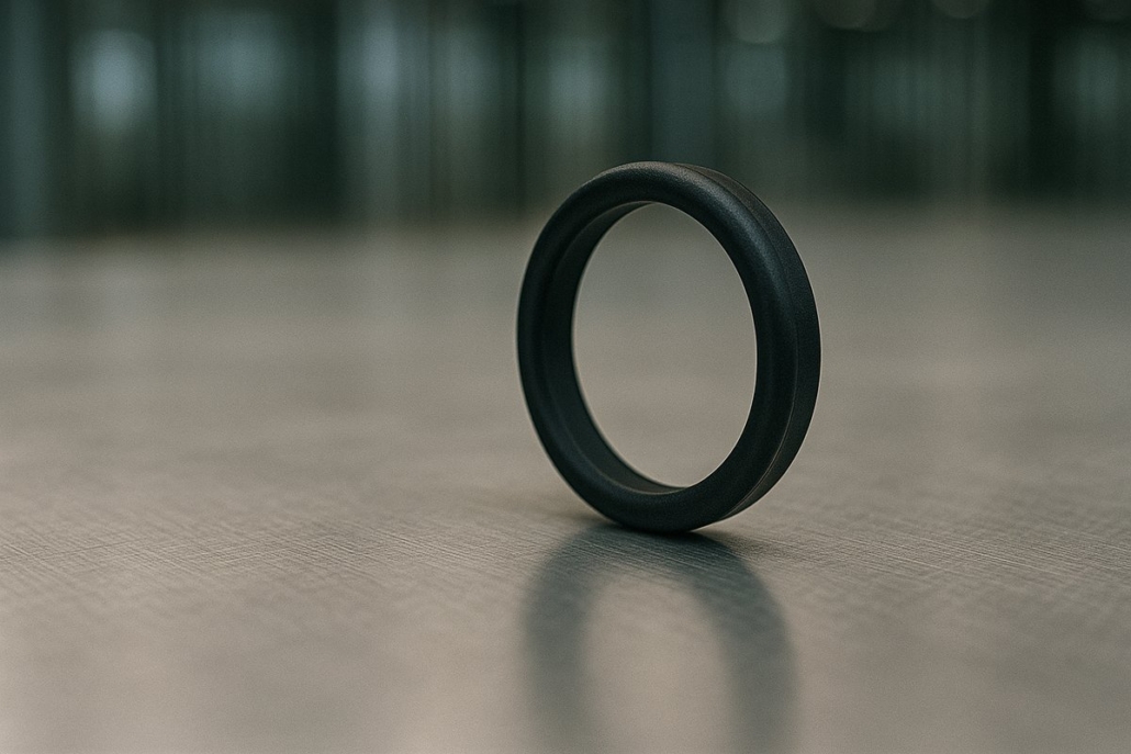 Junta de EPDM para luminarias ip67 sobre una superficie de inox.